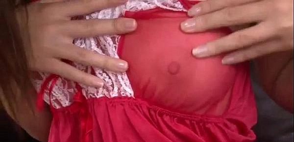  Momoka Rin shows off in red lingerie masturbating